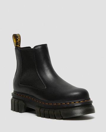 Dr Martens Audrick Nappa Læder Platform Chelsea Støvler Dame Sort | DK 121CTV